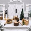 Wichtel Zubehör Miniatur Beil Axt Tanne mit Schnee Werkzeugbox Korb Brennholz Holz SET  3