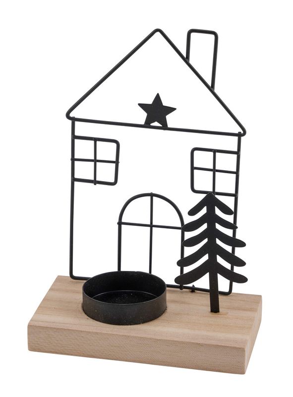 Groß Haus Schwarz Teelichthaus mit Teelichthalter auf Holzfuß Deko Einzug Geschenk Weihnachten