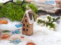 Creme Keramik Deko Haus Klein Keramikhänger Hänger Baumschmuck Weihnachten Geschenkhänger 3 x 2 x 7cm 4