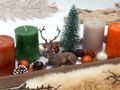 Tablett Braun Adventsgesteck Hirsch Orange Kerzen Tannenbaum Weihnachten Deko 40cm 3