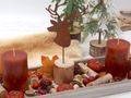 Tablett Holz Herbstgesteck Rustikal Holztablett Hirschkopf Blätter Mini Kürbise Eichel Kerzen 4