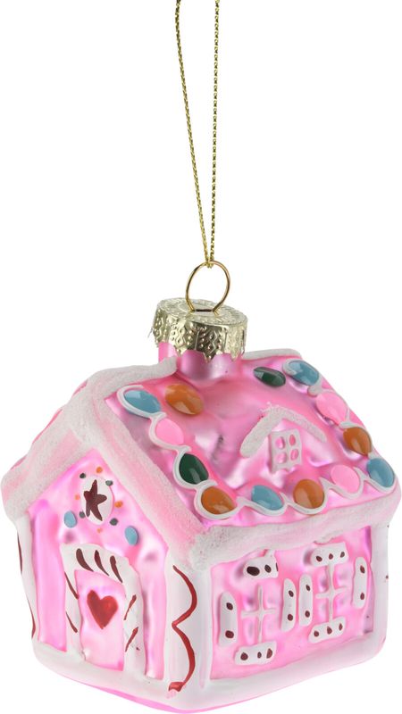 Christbaumschmuck Lebkuchenhaus Rosa Glas Weihnachten 8cm Hoch