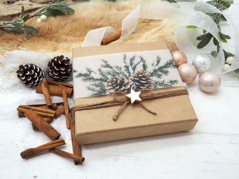 Geldgeschenk Kraft Banderole Tannenzweig Zapfen Stern PERSONALISIERT Weihnachten