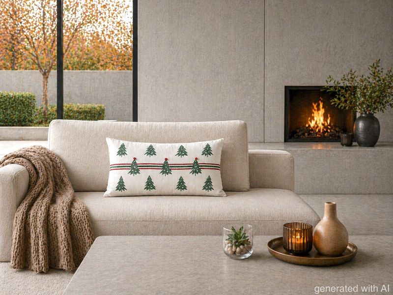 Deko Kissen mit Füllung und Bezug Sofakissen Weihnachten Tannenbaum Weiß Grün Polyester
