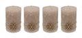 4 Adventskerzen Kerzen Stumpenkerzen Beige Sand Schneeflocke Gold Advent Weihnachten Deko Tischdeko 1