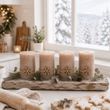 Adventskerzen Beige mit goldener Schneeflocke – Stumpenkerzen Weihnachtsdeko 4 Stück 3