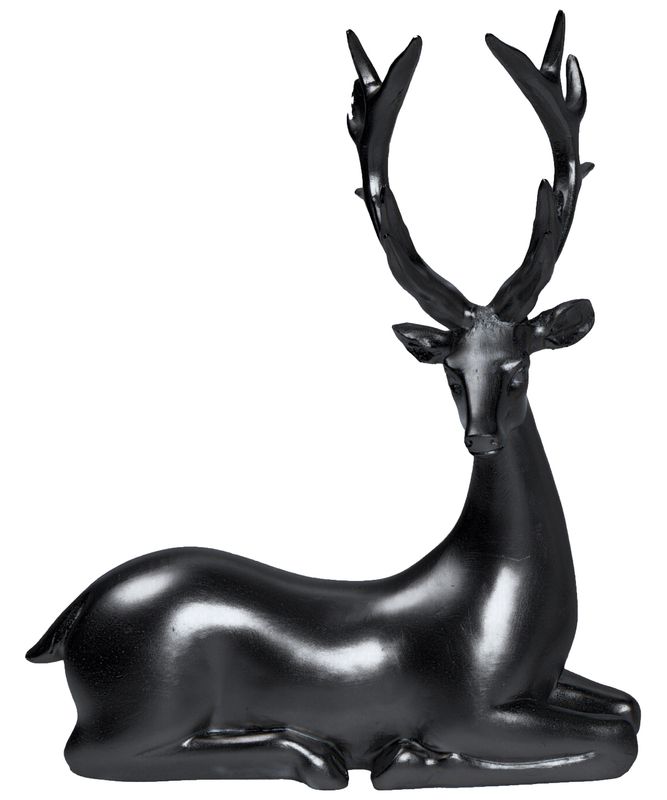 Dekofigur Rentier Hirsch Liegend Schwarz Advent Weihnachten Deko Polyresin 21cm