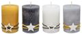Adventskerzen Stumpenkerzen Kerzen Gelb Grau Stern Weiß Adventskranz Weihnachten Deko 9x6cm 4 Stück 1