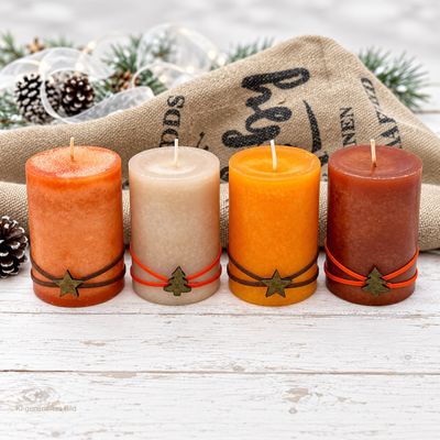 Adventskerzen Stumpenkerzen Kerzen Orange Safran Beige Baum Stern Braun Adventskranz Weihnachten Deko 9x6cm 4 Stück