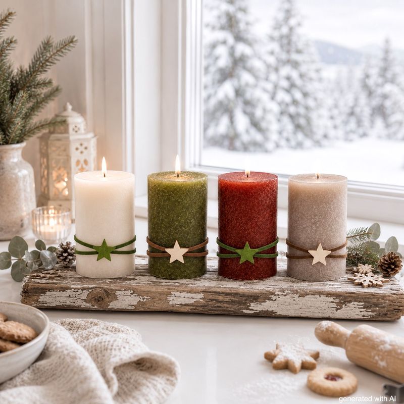 Adventskerzen Stumpenkerzen Kerzen Orange Beige Grün Stern Olive Adventskranz Weihnachten Deko 9x6cm 4 Stück