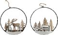 Metallring Schwarz mit LED Türkranz Haus Tannenbaum Hirsch Natur Weiß Weihnachten Ø20cm 1