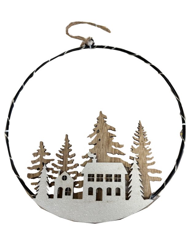 Metallring Schwarz mit LED Türkranz Haus Tannenbaum Hirsch Natur Weiß Weihnachten Ø20cm
