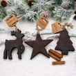 Deko Christbaumschmuck Holz Braun Natur - Hirsch Tannenbaum Stern 2