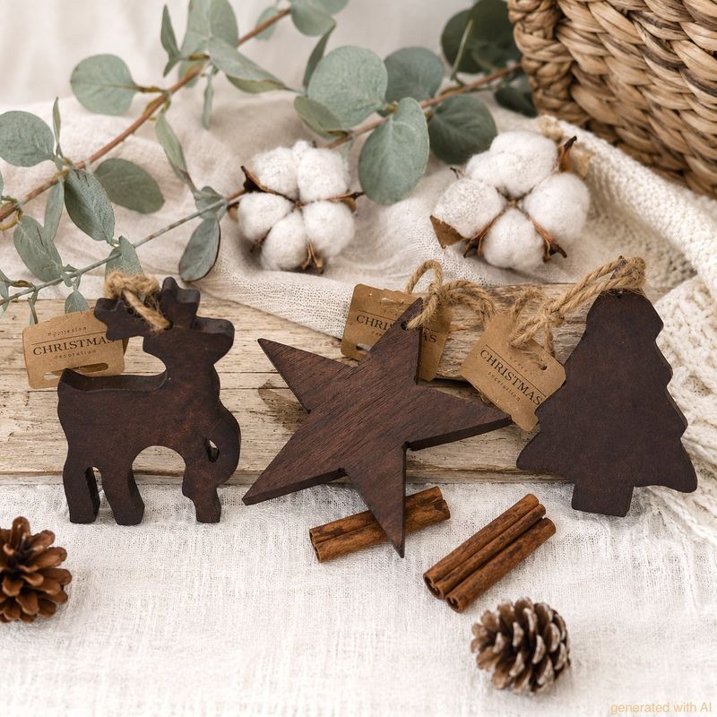 Hängedeko Holz Dunkelbraun Hirsch Tannenbaum Stern Weihnachten Christbaumschmuck 10,5cm 3 Stück