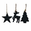 Hängedeko Holz Schwarz Hirsch Tannenbaum Stern Weihnachten Christbaumschmuck 10,5cm 3 Stück 1