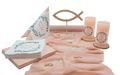 Tischdeko Kommunion Konfirmation Rosa Apricot Eukalyptus Fisch Gold PERSONALISIERT Deko Set 1