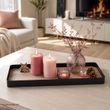 längliches Deko Tablett mit Metallrand in Schwarz, Holzboden & Gummifüßen zum dekorieren 3