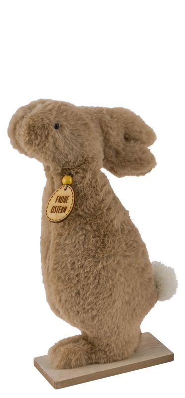 Plüsch Hase auf Holzsockel Beige kleiner Hase Ostern Deko Figur 26cm Hoch