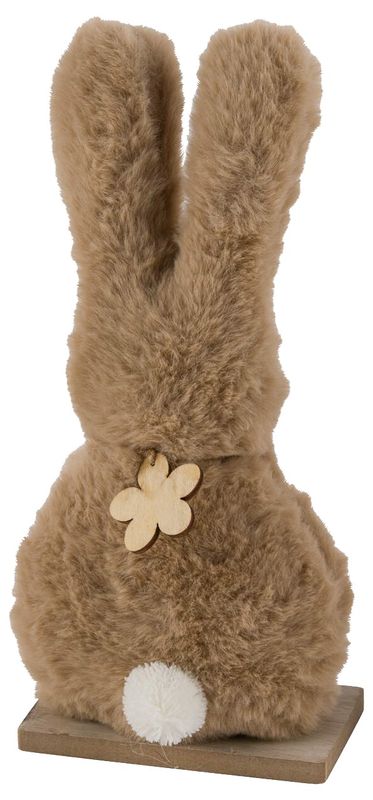 Plüsch Hase auf Holzsockel Beige großer Hase Ostern Deko Figur 36cm Hoch