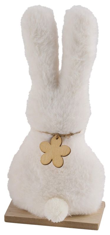 Plüsch Hase auf Holzsockel Weiß großer Hase Ostern Deko Figur 36cm Hoch