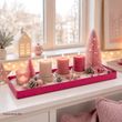 Tablett Pink Metallrand & Holzboden - zum dekorieren in Sommer, Herbst und Winter 2