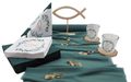 Tischdeko Eukalyptus Windlicht Fisch Holz Gold Weiß PERSONALISIERT Kommunion Konfirmation SET 20 Personen 1