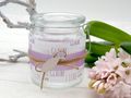Windlicht Glas mit Henkel mit Banderole und Fisch Lila Tischdeko Kommunion Konfirmation Deko Mädchen  2