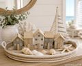 Maritime Treibholz Häuser Deko – 5 Häuser aus Holz in Grau, Creme & Weiß  4