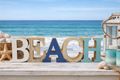 Deko Schriftzug aus Holz Natur Blau Mint Buchstaben Beach 32 x 2 x 8cm 3