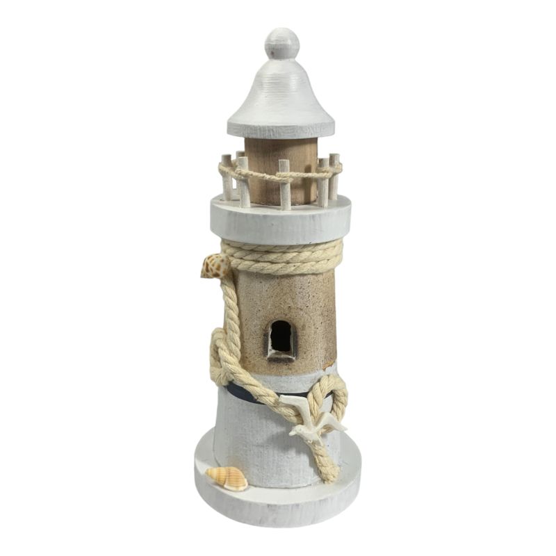 Leuchtturm Deko Maritim Weiß Badezimmer Sommer Terrasse Balkon Holz Ø 8cm 20H