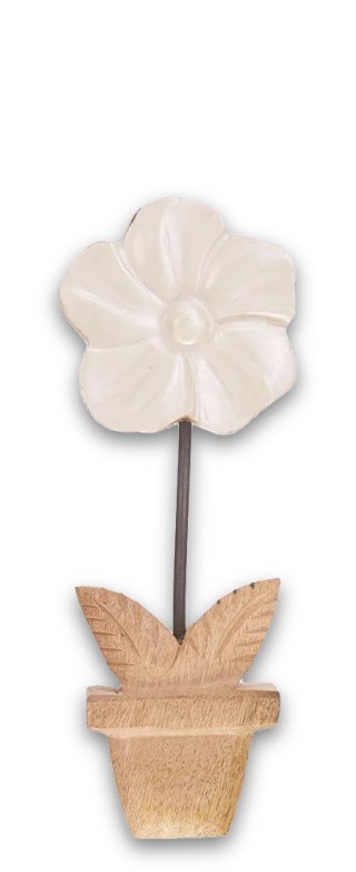 Deko Blume Aufsteller Creme Holz Tischdeko Frühling Sommer 20cm