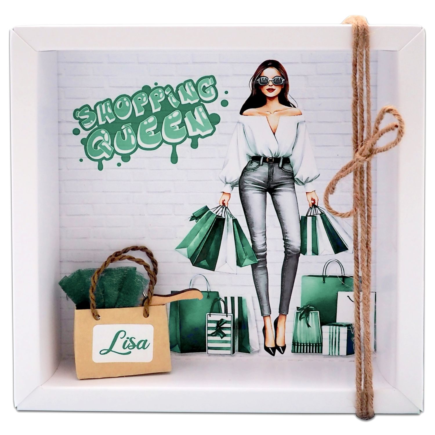 Geldgeschenk Einkaufen Grün Einkaufsgutschein Shopping Queen Frau Personalisiert Geburtstag Weihnachten