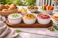 Servierset Tablett Akazienholz Schalen Creme Tapas Küche Grillen Geschenkidee Tischdeko 4