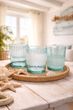 Windlicht Glas Türkis Blau Teelichhalter Sommer Strandhochzeit Maritim Tischdeko Deko Ø 8,5cm 10cm H 2
