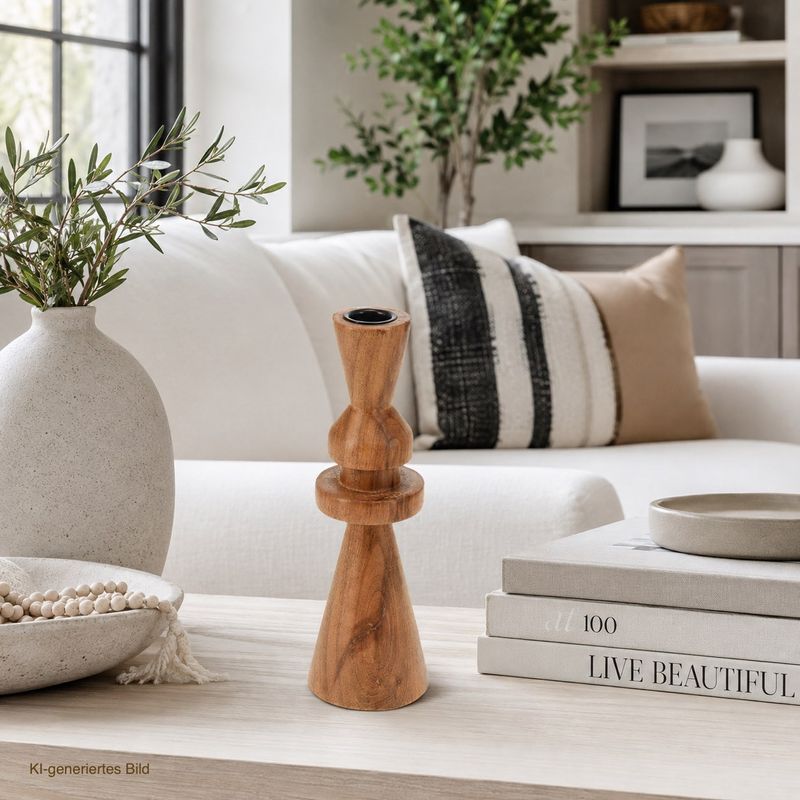 Kerzenhalter für Stabkerze Kerzenständer Kerzenleuchter Holz Braun Tischdeko Deko 22cm