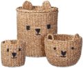 Aufbewahrungskorb mit Deckel Seegras Bär Spielzeugkorb Boho Kinderzimmer 3-er SET 1