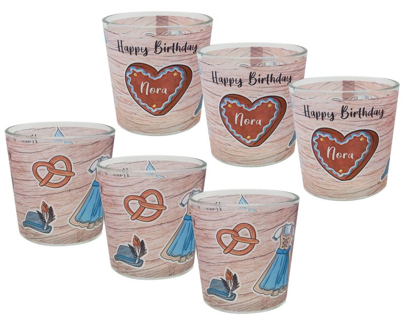 Windlicht Glas mit Banderole Frau Geburtstag Oktoberfest Bayrisch Blau Tischdeko Kerzenglas PERSONALISIERT 7,5cm H