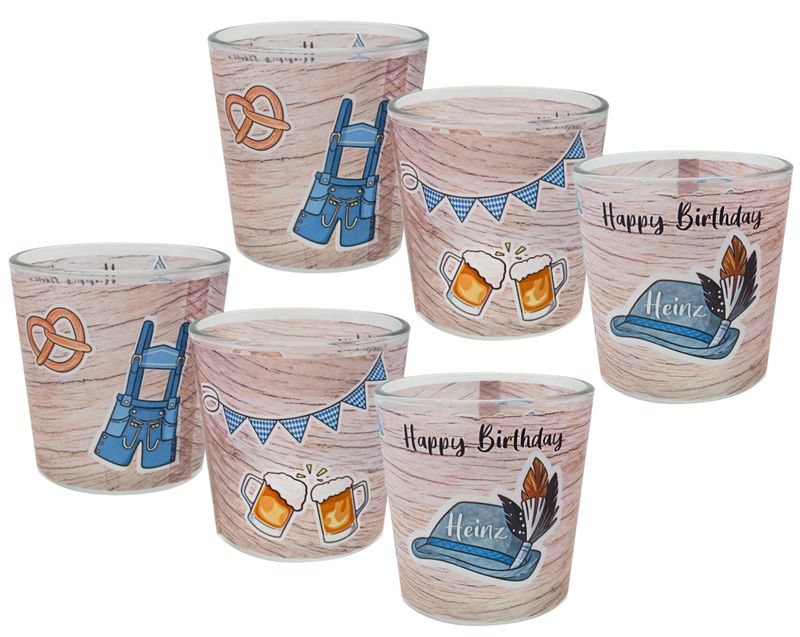 Windlicht Glas mit Banderole Mann Geburtstag Oktoberfest Bayrisch Blau Tischdeko Kerzenglas PERSONALISIERT 7,5cm H