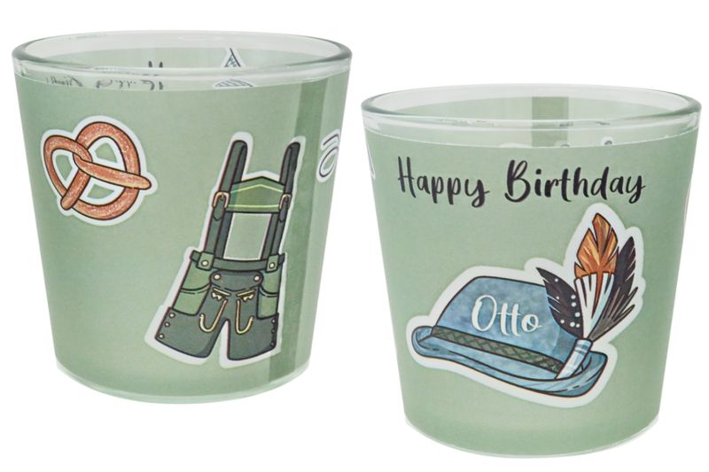 Windlicht Glas mit Banderole Mann Geburtstag Oktoberfest Bayrisch Grün Tischdeko Kerzenglas PERSONALISIERT 7,5cm H