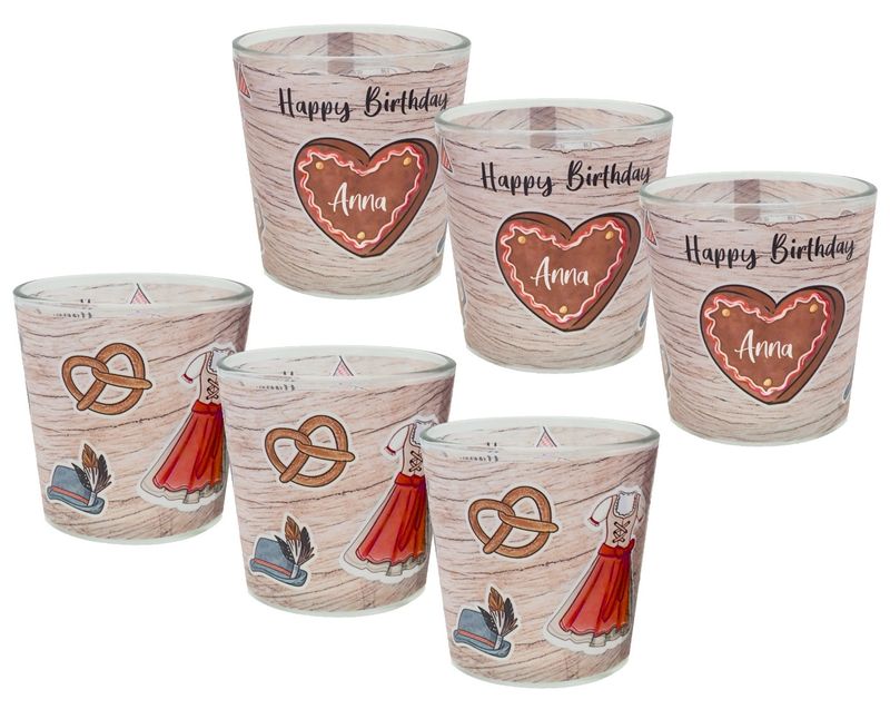 Windlicht Glas mit Banderole Frau Geburtstag Oktoberfest Bayrisch Rot Tischdeko Kerzenglas PERSONALISIERT 7,5cm H