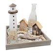Maritimes Deko SET auf Holztablett – Leuchtturm, Deko Häuser, Vase & Streudeko 25 x 25 x 3 cm 1