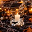 Rundes Glas-Windlicht, transparent mit Fledermaus Motiven  als Herbst- und Halloween-Deko 4