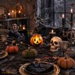 Laterne Glas Kürbis Halloween Schwarz Orange Windlicht mit Henkel Party Deko 4