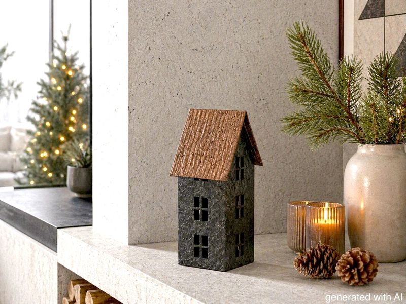 Teelichthalter Windlicht Lichthaus Haus Metall Schwarz Rost Weihnachten Herbst Deko 22cm H
