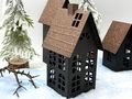 Windlicht - Deko Haus für Teelicht - Lichthaus in matt Schwarz aus Metall Rost Kupfer 3
