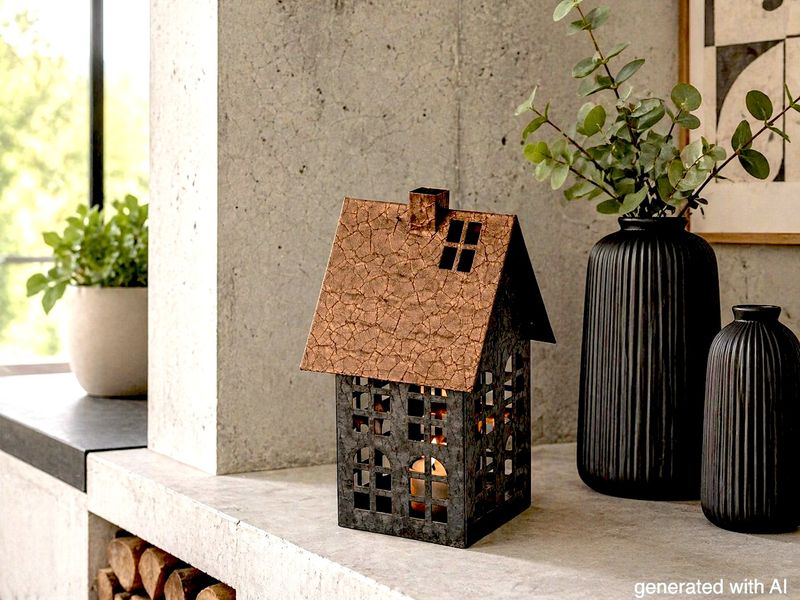 Teelichthalter Windlicht Lichthaus Haus Metall Schwarz Rost Weihnachten Herbst Deko 20cm H