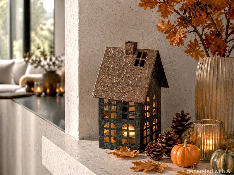 Teelichthalter Windlicht Lichthaus Haus Metall Schwarz Rost Weihnachten Herbst Deko 20cm H
