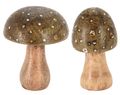 Deko Pilze Olive Braun Aufsteller Mangoholz Herbst Weihnachten Adventskranz Tischdeko 2-er SET 15cm H 1