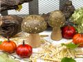 Holz Fliegenpilz Olive-Braun Figur zur Herbst und Winter Dekoration Tischdeko 2-er Set zum Hinstellen  2