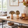 2 Pilze aus Mangoholz mit Oliv-Braune Kappe für Zuhause, Hotels, Cafés als Herbst Deko 2